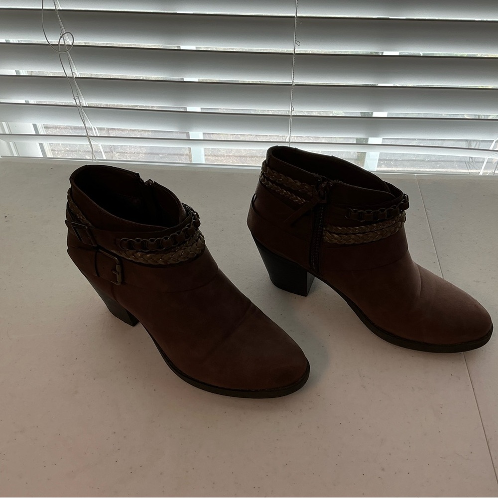 Sugar Brown Ankle Boots with Braided Accents